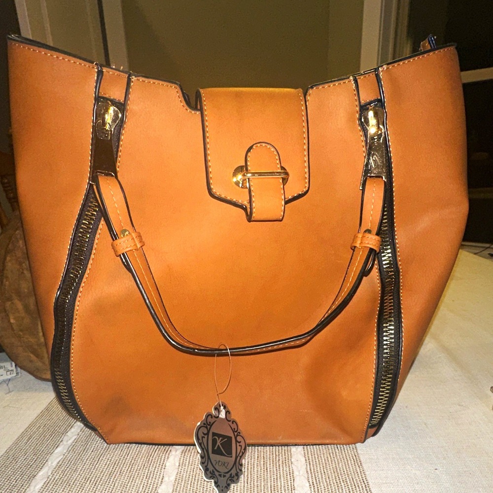 NWT Yoki Cognac Tan Vegan Leather Hobo Shoulder Bag Side Zippers - Style VK7089